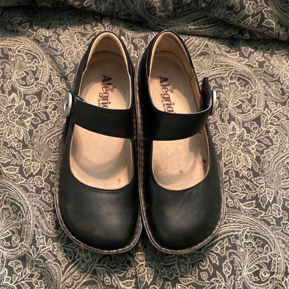 Alegria Paloma Black Napa Mary Jane Rocker Wedge Size 7 in VEUC